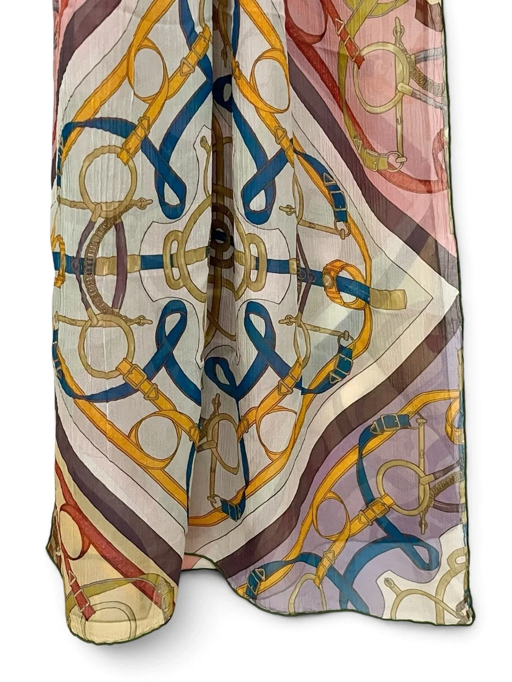 Vintage Hermes Silk Scarf Eperon d'Or Mousseline Chiffon Long